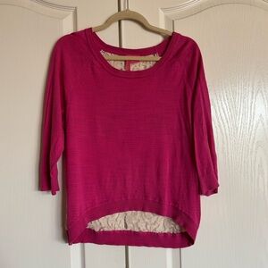 Charlotte Tarantola hot pink lace back crewneck sweater size large Anthropologie